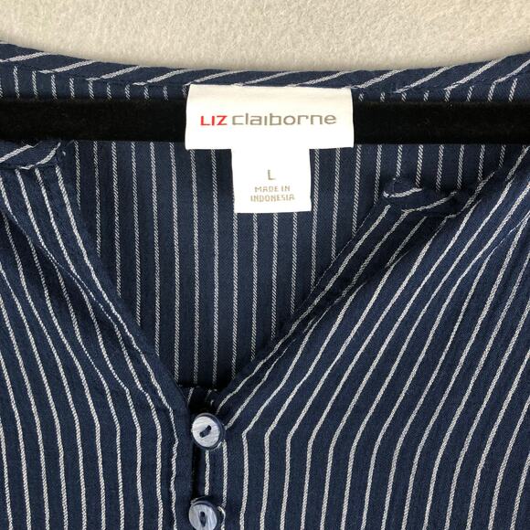 Liz Claiborne Women's Large Cotton Pin Stripe Pop-Over Top - Picture 3 of 6